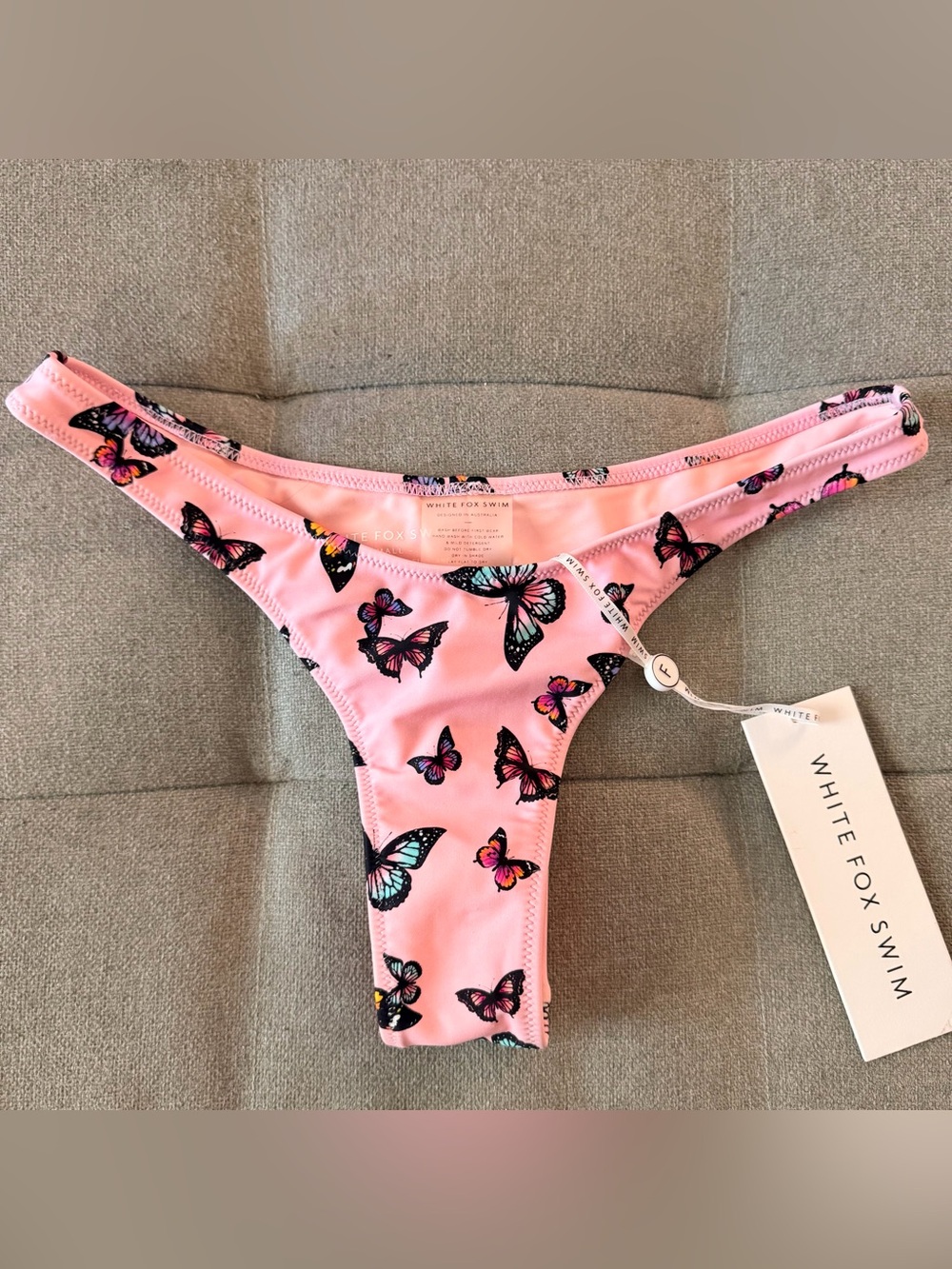New white Fox boutique Swim pink butterfly bikini bottom Size Small